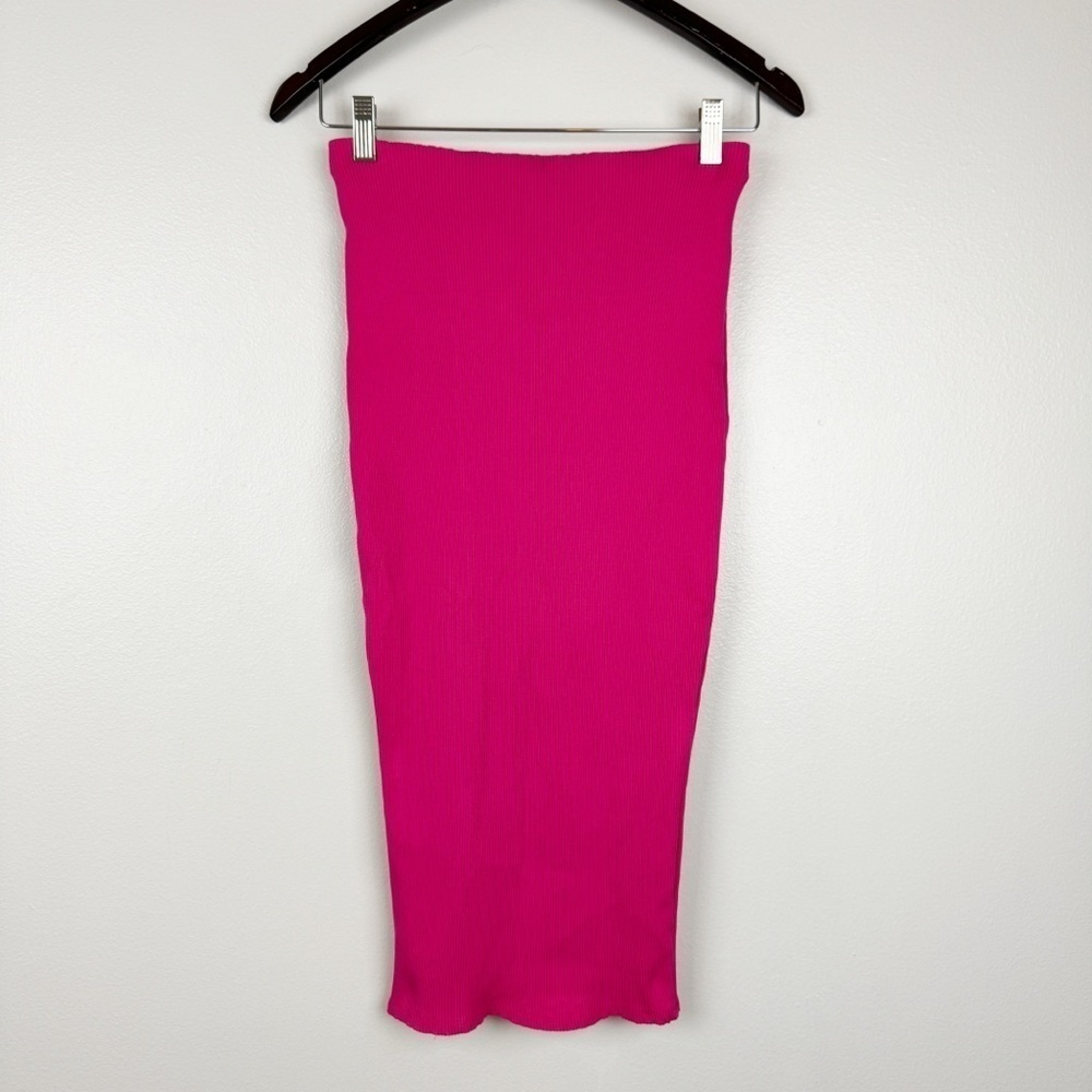 Lulus Ribbed Knit Side Slit High Rise Sweater Midi Skirt Hot Pink Size M - Picture 3 of 5
